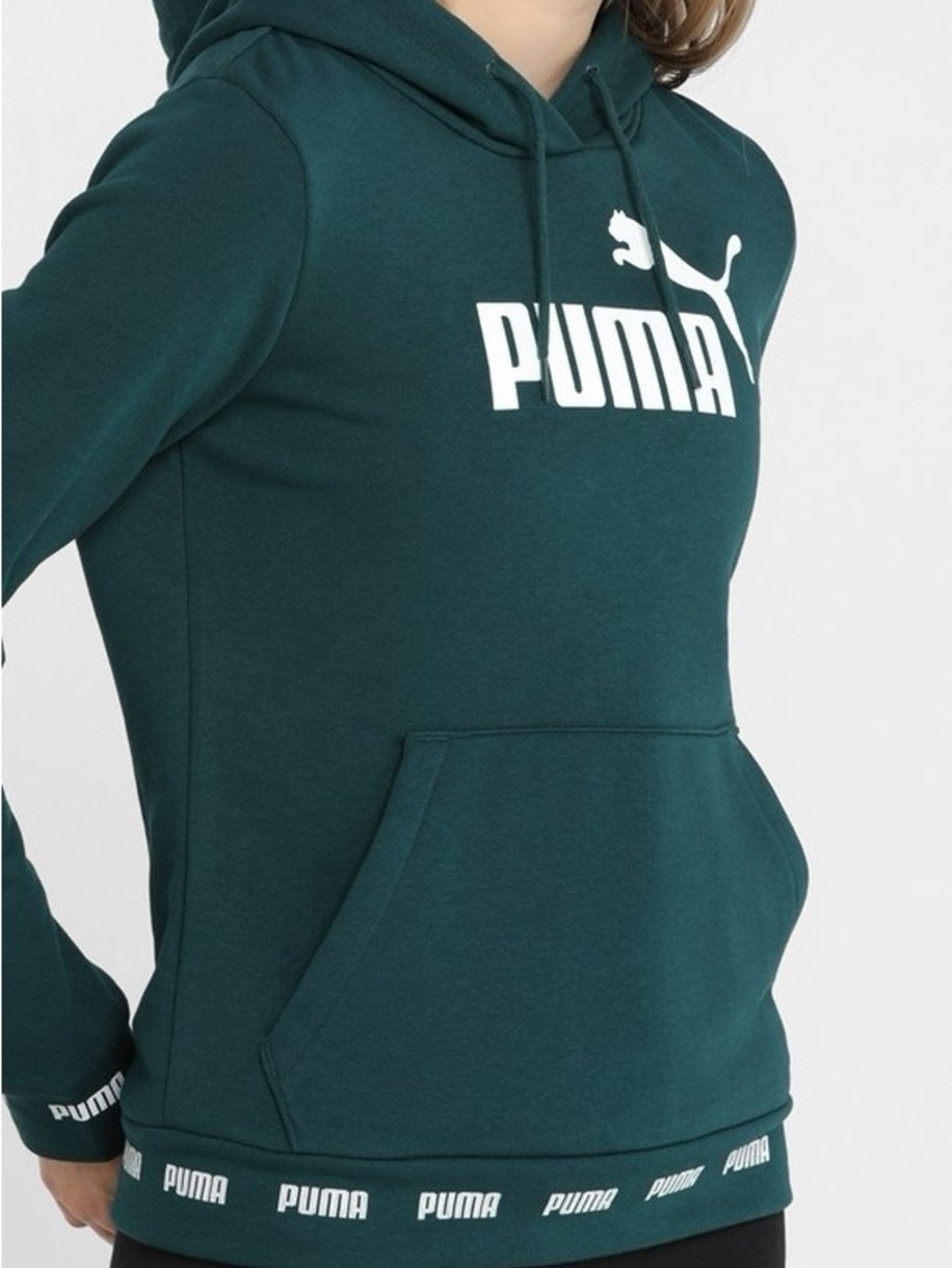 Puma Women's Dark Puma Amplified TR Hoodie in Dark Green